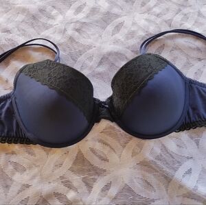Aerie bra 36D everyday demi coverage j hook navy black lace lined